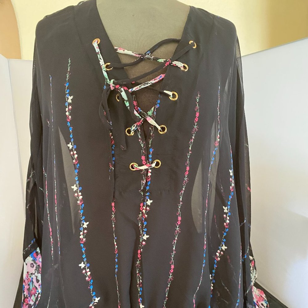 Floral Top Shirred Waist, Flowy Sleeves